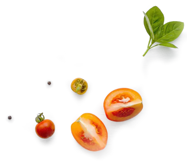 Tomaten, Basilikum und Pfefferkürner